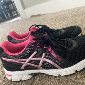 Asics Black and Pink Athletic Shoes with Breathable Mesh